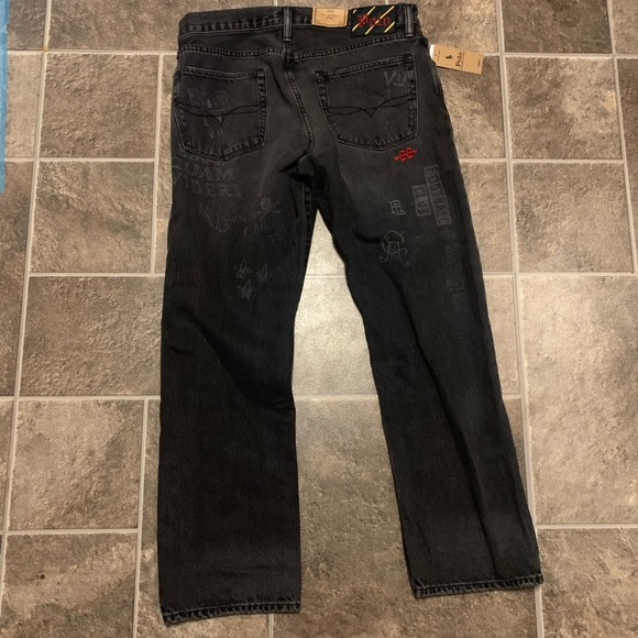 Polo Ralph Lauren Jean Sz 32 X 30 Black Grey Classic Fit Embroidered Art Graphic - Picture 9 of 14